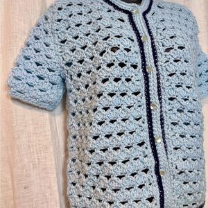 Handmade Light Blue Crochet Women's Sweater